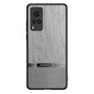 For vivo X60 5G Shang Rui Wood Grain Skin PU + TPU Shockproof Case(Grey) - 1