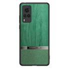 For vivo X60 5G Shang Rui Wood Grain Skin PU + TPU Shockproof Case(Green) - 1