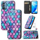 For OnePlus Nord N200 5G Colorful Magnetic Horizontal Flip PU Leather Case with Holder & Card Slot & Wallet(Purple Scales) - 1