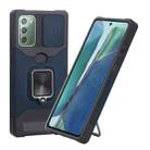 For Samsung Galaxy Note20 Sliding Camera Cover Design PC + TPU Shockproof Case with Ring Holder & Card Slot(Blue) - 1