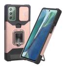 For Samsung Galaxy Note20 Sliding Camera Cover Design PC + TPU Shockproof Case with Ring Holder & Card Slot(Rose Gold) - 1