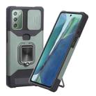 For Samsung Galaxy Note20 Sliding Camera Cover Design PC + TPU Shockproof Case with Ring Holder & Card Slot(Dark Green) - 1