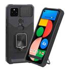 For Google Pixel 5a 5G Sliding Camera Cover Design PC + TPU Shockproof Case with Ring Holder & Card Slot(Black) - 1