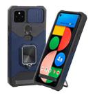 For Google Pixel 5a 5G Sliding Camera Cover Design PC + TPU Shockproof Case with Ring Holder & Card Slot(Blue) - 1