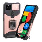 For Google Pixel 5a 5G Sliding Camera Cover Design PC + TPU Shockproof Case with Ring Holder & Card Slot(Rose Gold) - 1