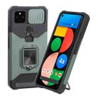 For Google Pixel 5a 5G Sliding Camera Cover Design PC + TPU Shockproof Case with Ring Holder & Card Slot(Dark Green) - 1