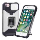 For iPhone SE 2022 / SE 2020 / 8 / 7 / 6s / 6 Sliding Camera Cover Design PC + TPU Shockproof Case with Ring Holder & Card Slot (Silver) - 1
