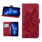 For iPhone 13 Pro Retro Skin Feel Butterflies Embossing Horizontal Flip Leather Case with Holder & Card Slots & Wallet (Red) - 1