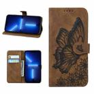 For iPhone 13 Pro Retro Skin Feel Butterflies Embossing Horizontal Flip Leather Case with Holder & Card Slots & Wallet (Brown) - 1