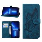 For iPhone 13 Pro Max Retro Skin Feel Butterflies Embossing Horizontal Flip Leather Case with Holder & Card Slots & Wallet (Blue) - 1