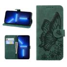 For iPhone 13 Pro Max Retro Skin Feel Butterflies Embossing Horizontal Flip Leather Case with Holder & Card Slots & Wallet (Green) - 1