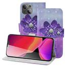 3D Painting Pattern Coloured Drawing Horizontal Flip PU Leather Case with Holder & Card Slots & Wallet For iPhone 13(Purple Flower) - 1