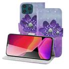 3D Painting Pattern Coloured Drawing Horizontal Flip PU Leather Case with Holder & Card Slots & Wallet For iPhone 13 Pro Max(Purple Flower) - 1