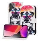 3D Painted Pattern Horizontal Flip Leather Case with Holder & Wallet & Card slot & Lanyard For iPhone 13 mini(Glasses Dog) - 1