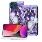 3D Painted Pattern Horizontal Flip Leather Case with Holder & Wallet & Card slot & Lanyard For iPhone 13 Pro(Purple Flower Butterfly) - 1