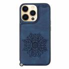 Mandala Embossed PU + TPU Case with Holder & Card Slots & Photo Frame & Hand Strap For iPhone 13 mini(Blue) - 2