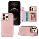 Mandala Embossed PU + TPU Case with Holder & Card Slots & Photo Frame & Hand Strap For iPhone 13(Rose Gold) - 1