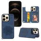 Mandala Embossed PU + TPU Case with Holder & Card Slots & Photo Frame & Hand Strap For iPhone 13(Blue) - 1