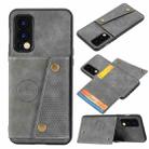 For OnePlus Nord 2 5G Double Buckle PU + TPU Shockproof Magnetic Protective Case with Card Slot & Holder(Grey) - 1