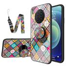 For Huawei Nova 8i Painted Ethnic Pattern Tempered Glass TPU Shockproof Case with Folding Magnetic Holder & Neck Strap(Checkered) - 1