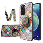 For Xiaomi Poco X3 GT Painted Ethnic Pattern Tempered Glass TPU Shockproof Case with Folding Magnetic Holder & Neck Strap(Checkered) - 1