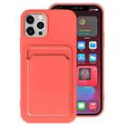 For iPhone 13 mini TPU + Flannel Lining Shockproof Case with Card Slots (Pink Orange) - 1