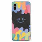 Painted Smiley Face Pattern Liquid Silicone Shockproof Case For iPhone XS / X(Black) - 1