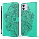 For iPhone 13 Peacock Embossed Pattern Horizontal Flip Leather Case with Holder & Card Slots & Wallet & Lanyard(Green) - 1