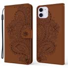 For iPhone 13 Peacock Embossed Pattern Horizontal Flip Leather Case with Holder & Card Slots & Wallet & Lanyard(Brown) - 1