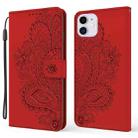 For iPhone 13 Peacock Embossed Pattern Horizontal Flip Leather Case with Holder & Card Slots & Wallet & Lanyard(Red) - 1