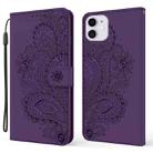 For iPhone 13 Peacock Embossed Pattern Horizontal Flip Leather Case with Holder & Card Slots & Wallet & Lanyard(Purple) - 1