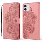 For iPhone 13 Peacock Embossed Pattern Horizontal Flip Leather Case with Holder & Card Slots & Wallet & Lanyard(Rose Gold) - 1