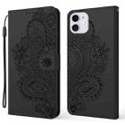 For iPhone 13 Peacock Embossed Pattern Horizontal Flip Leather Case with Holder & Card Slots & Wallet & Lanyard(Black) - 1
