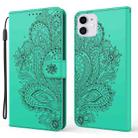 For iPhone 13 mini Peacock Embossed Pattern Horizontal Flip Leather Case with Holder & Card Slots & Wallet & Lanyard (Green) - 1