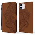 For iPhone 13 mini Peacock Embossed Pattern Horizontal Flip Leather Case with Holder & Card Slots & Wallet & Lanyard (Brown) - 1