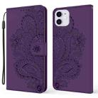 For iPhone 13 mini Peacock Embossed Pattern Horizontal Flip Leather Case with Holder & Card Slots & Wallet & Lanyard (Purple) - 1