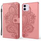 For iPhone 13 mini Peacock Embossed Pattern Horizontal Flip Leather Case with Holder & Card Slots & Wallet & Lanyard (Rose Gold) - 1