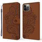 For iPhone 13 Pro Peacock Embossed Pattern Horizontal Flip Leather Case with Holder & Card Slots & Wallet & Lanyard (Brown) - 1