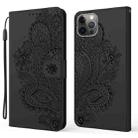 For iPhone 13 Pro Peacock Embossed Pattern Horizontal Flip Leather Case with Holder & Card Slots & Wallet & Lanyard (Black) - 1