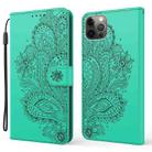 For iPhone 13 Pro Max Peacock Embossed Pattern Horizontal Flip Leather Case with Holder & Card Slots & Wallet & Lanyard (Green) - 1