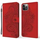 For iPhone 13 Pro Max Peacock Embossed Pattern Horizontal Flip Leather Case with Holder & Card Slots & Wallet & Lanyard (Red) - 1