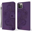 For iPhone 13 Pro Max Peacock Embossed Pattern Horizontal Flip Leather Case with Holder & Card Slots & Wallet & Lanyard (Purple) - 1