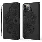 For iPhone 13 Pro Max Peacock Embossed Pattern Horizontal Flip Leather Case with Holder & Card Slots & Wallet & Lanyard (Black) - 1