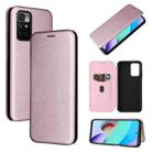 Carbon Fiber Texture Horizontal Flip TPU + PC + PU Leather Case with Card Slot For Xiaomi Redmi 10(Pink) - 1