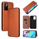 Carbon Fiber Texture Horizontal Flip TPU + PC + PU Leather Case with Card Slot For Xiaomi Redmi 10(Brown) - 1