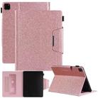 For iPad Pro 12.9 2022 / 2021 / 2020 / 2018 Glitter Powder Horizontal Flip Leather Tablet Case with Holder & Card Slot & Photo Frame & Wallet(Pink) - 1