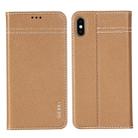 For iPhone XS / X GEBEI Top-grain Leather Horizontal Flip Protective Case with Holder & Card Slots(Khaki) - 1