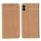 For iPhone XR GEBEI Top-grain Leather Horizontal Flip Protective Case with Holder & Card Slots(Khaki) - 1