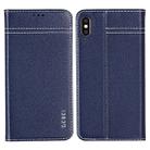 For iPhone XR GEBEI Top-grain Leather Horizontal Flip Protective Case with Holder & Card Slots(Blue) - 1