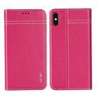 For iPhone XR GEBEI Top-grain Leather Horizontal Flip Protective Case with Holder & Card Slots(Rose Red) - 1